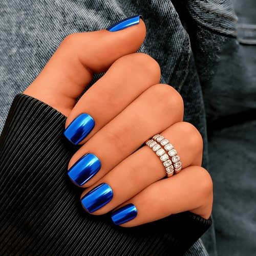 Chrome Press on Nails – Gel – Square-Royal Blue – Gel