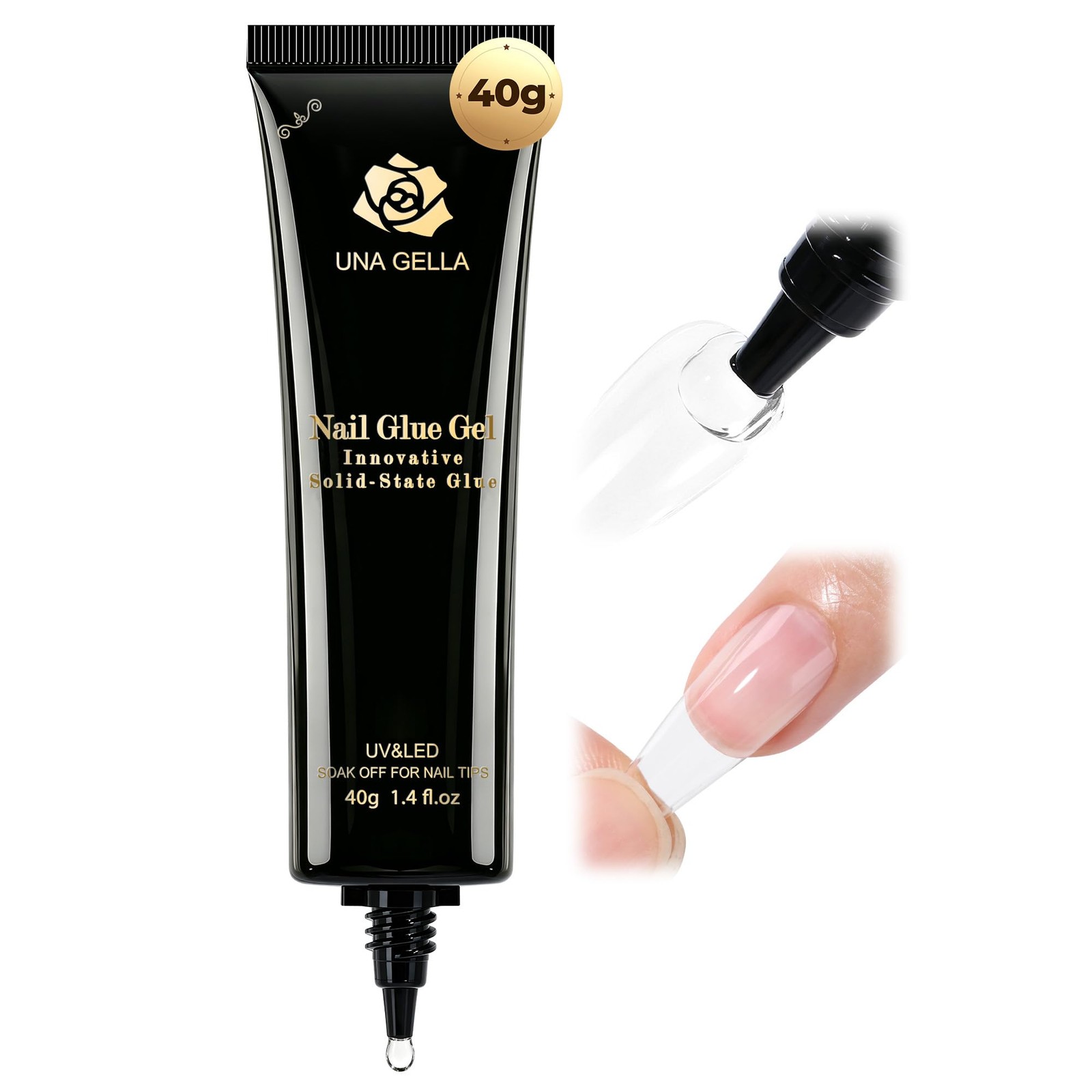 UNA GELLA Gel Nail Glue, Solid Nails Gl ue 1.4 Fl Oz (Pack of 1), Clear