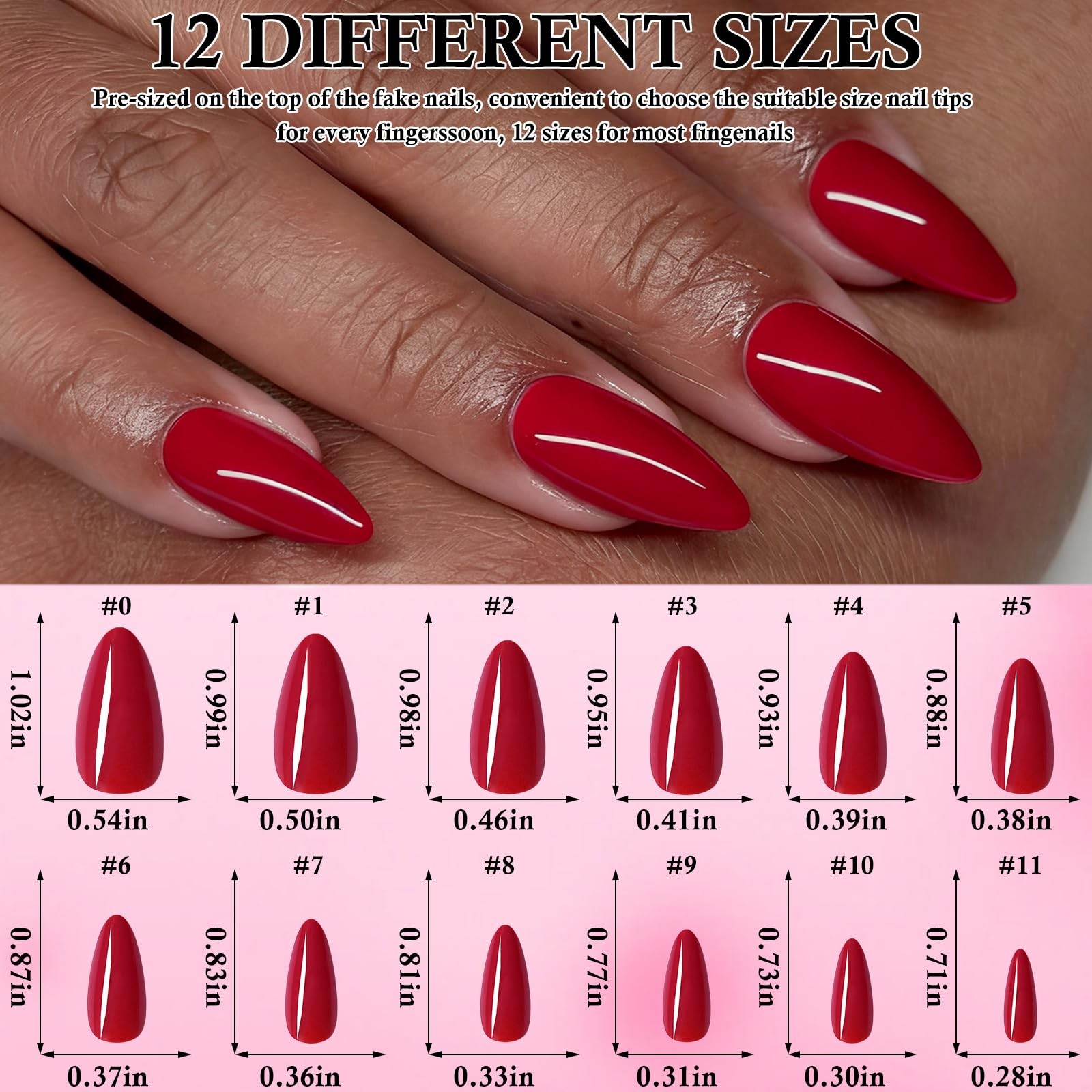 LoveOurHome 240pc Christmas Almond Press on Nails Medium 0-11, Burgundy Red