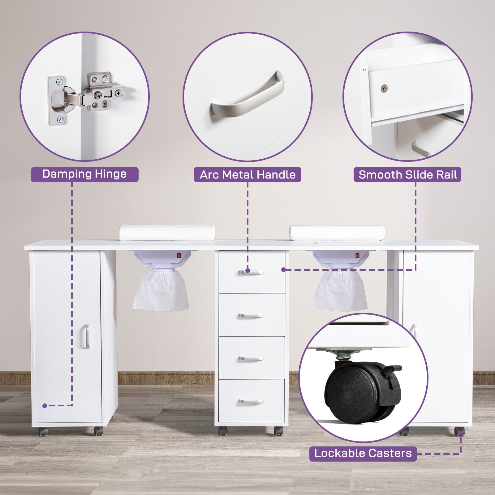 Double Manicure Station with Built in Dust Collection System for Busy Nail Bars