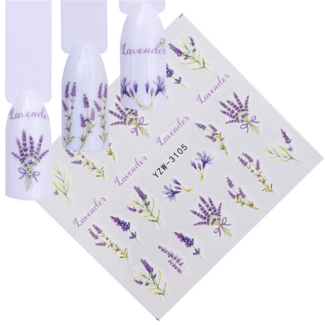 Nail Art Water Transfer Sticker Lavender Purple Flower Floral Decals Manicure
