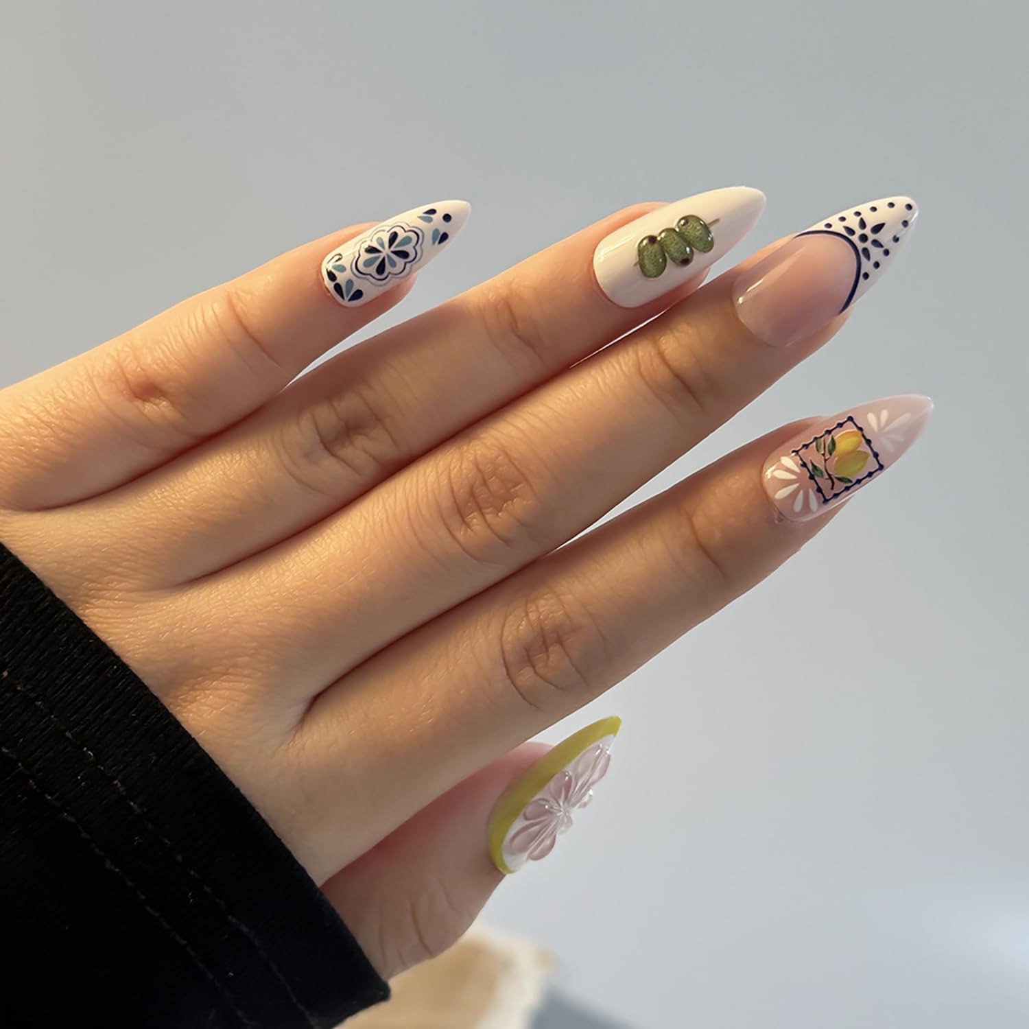 24pcs Summer Press on Nails Medium Almond Fake with Almond, Manicure-13