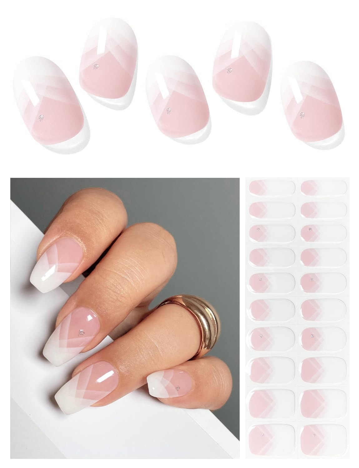 AutyaMee Semi Cured Gel Nail Strips (Elegant French), White Elegant French