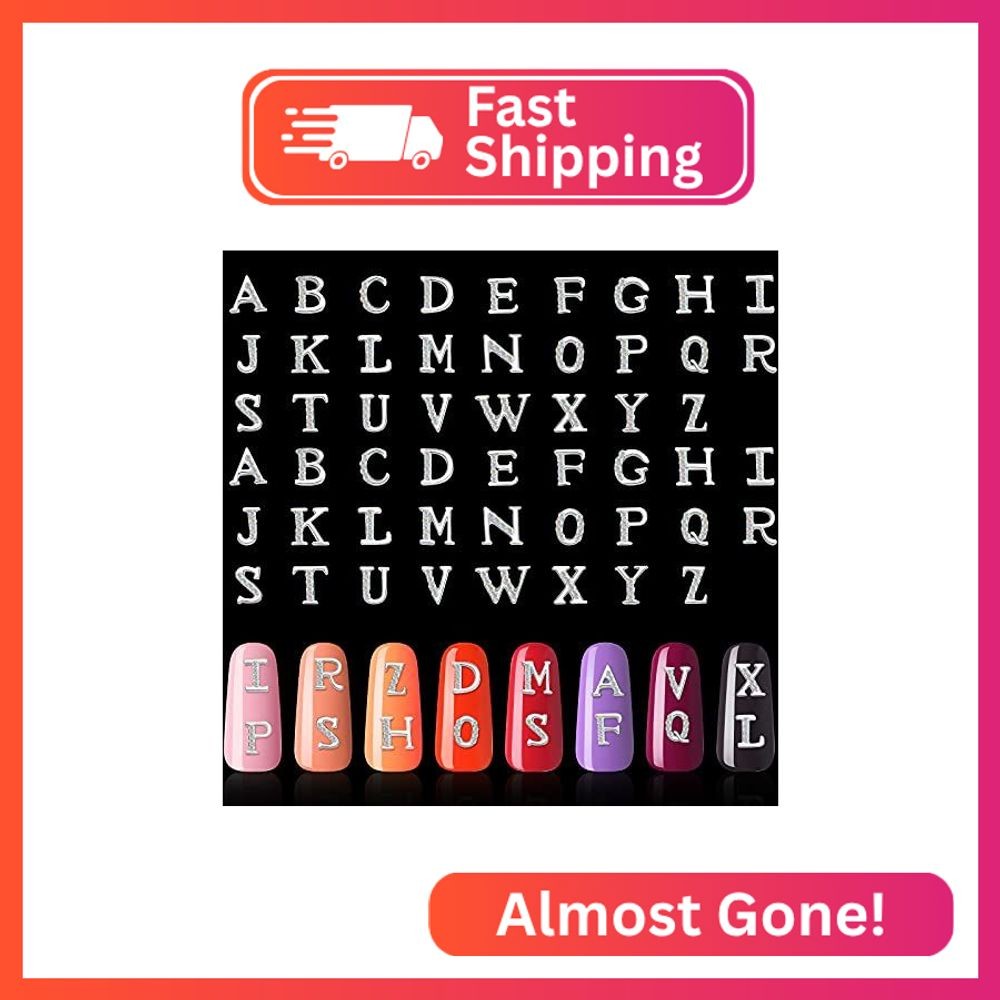 Maitys 104 Pieces Letter Nail Silver Studs 3D Capital Charms Letters and Rhinest