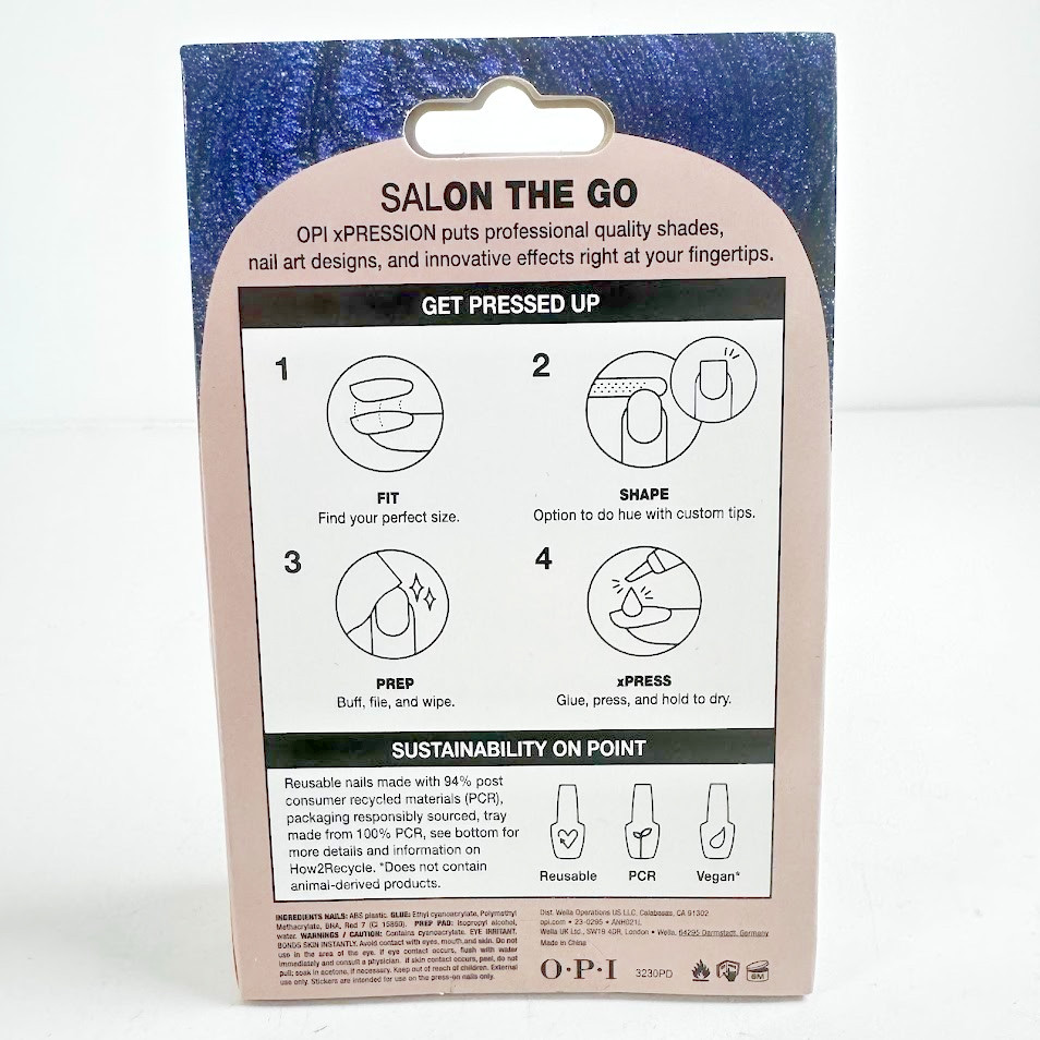 O•P•I xPRESS/ON O.G. Aquarius Long Instant Gel-Like Salon Manicure Nail Set