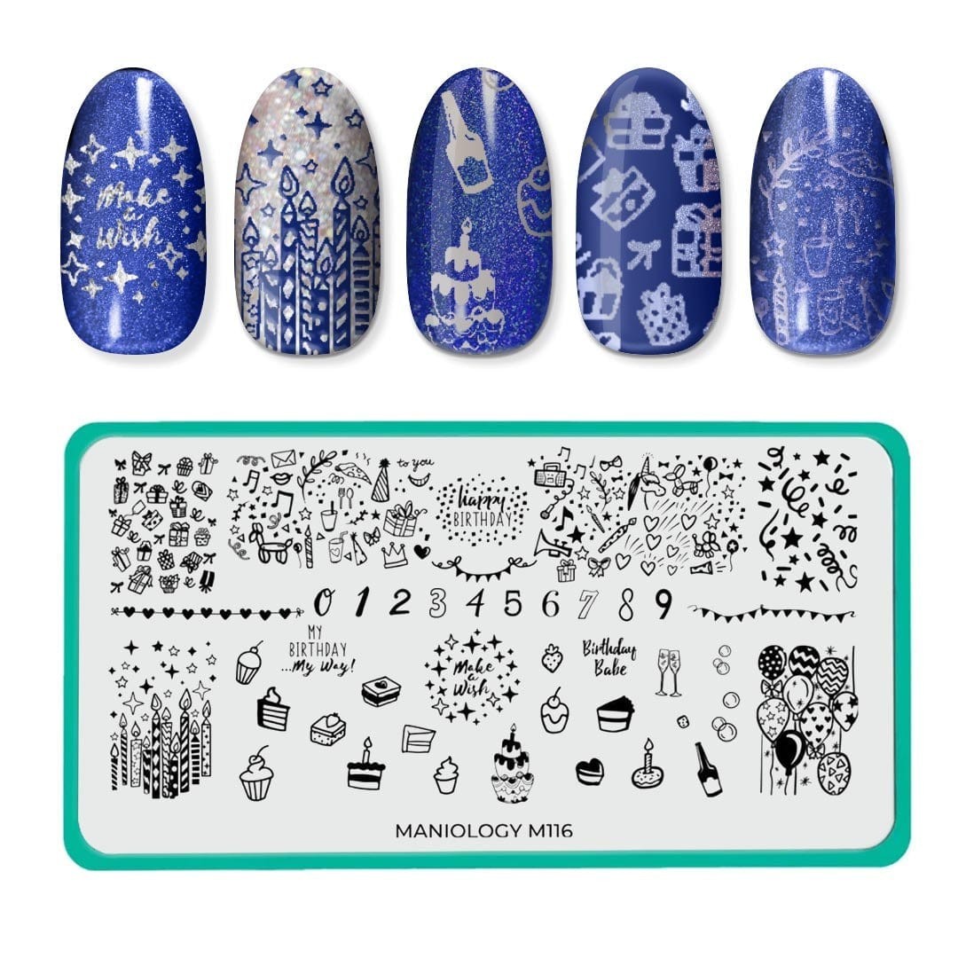 Maniology M116 Happy Birthday Party Behavior Occasions Nail Art Stamping Plate