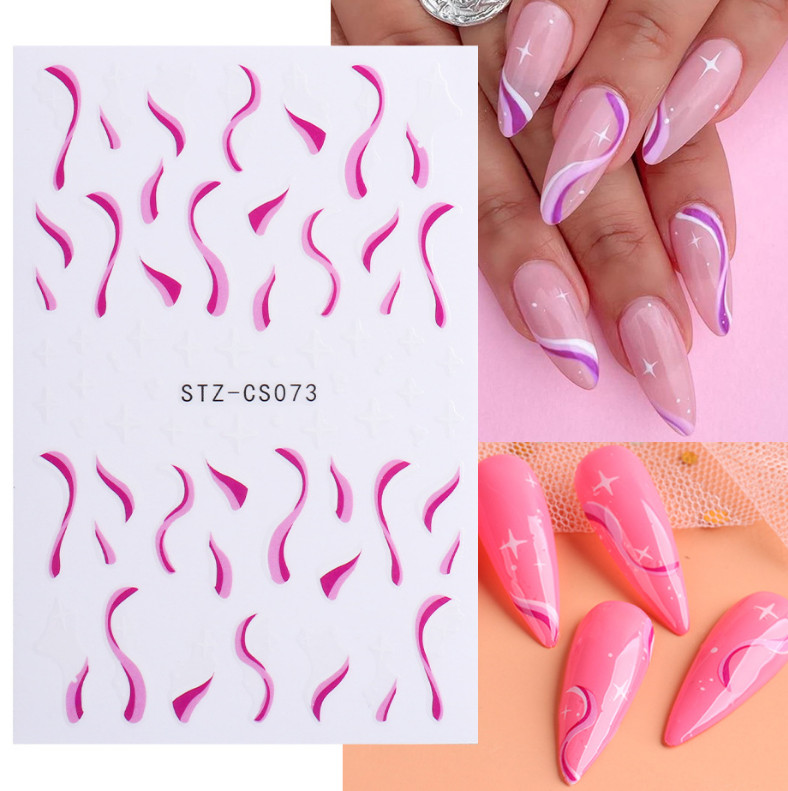 3D Holographic Pink Lines Wave Nail Stickers Decal DIY Nail Art Decoration NS7