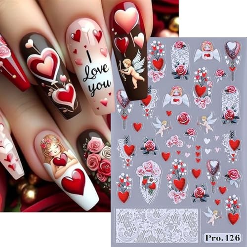 Valentine’s Day Nail Art Stickers 5D Embossed Love Heart Valentine Desgin C