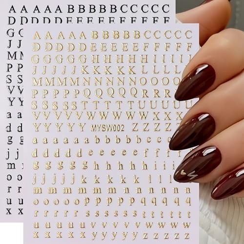 12 Sheets Letters Nail Art Stickers English Alphabet Nail Decals 3D Style11