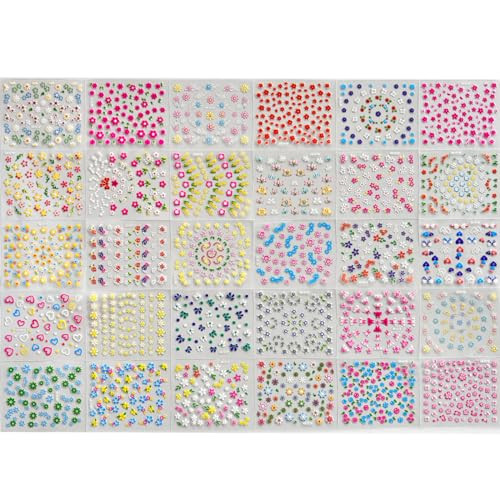 60 Sheets Flowers Nail Art Stickers Decals 3D Self-Adhesive Colorful Flower