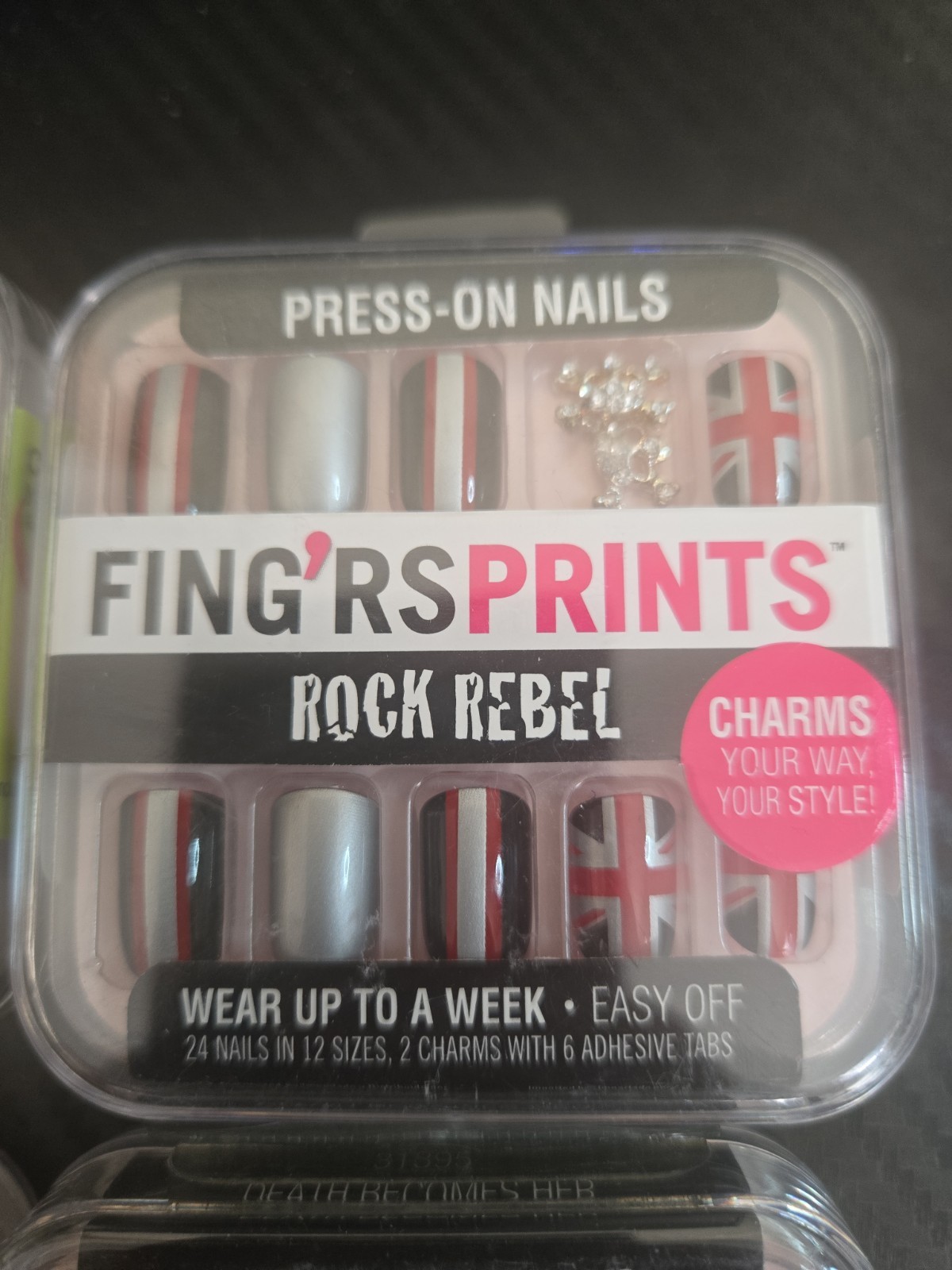 FING’RS PRINTS PRE-GLUED NAILS, Rock Rebel, 4-Pack. (24 COUNT Per-PACK) (G3)