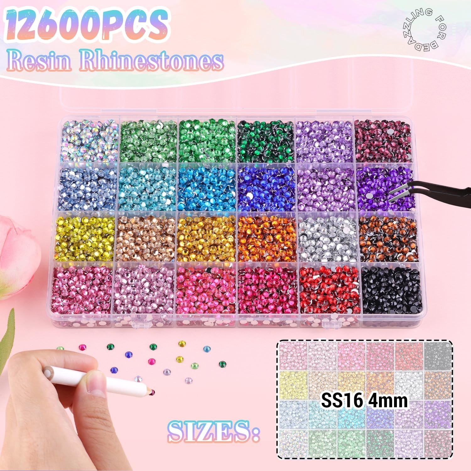 12600Pcs Resin Rhinestones for Bedazzling with 3Pcs B7000 Jewelry Glue, Multi…