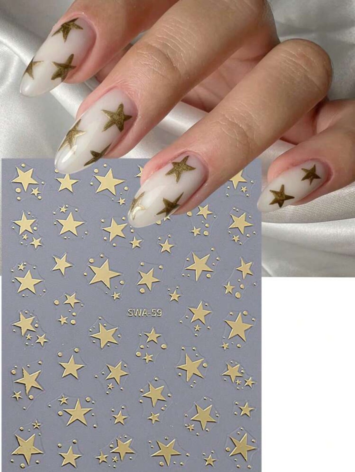 Metallic Stars Nail Art Stickers Decal Transfers Gold Silver Shooting Star SWA59