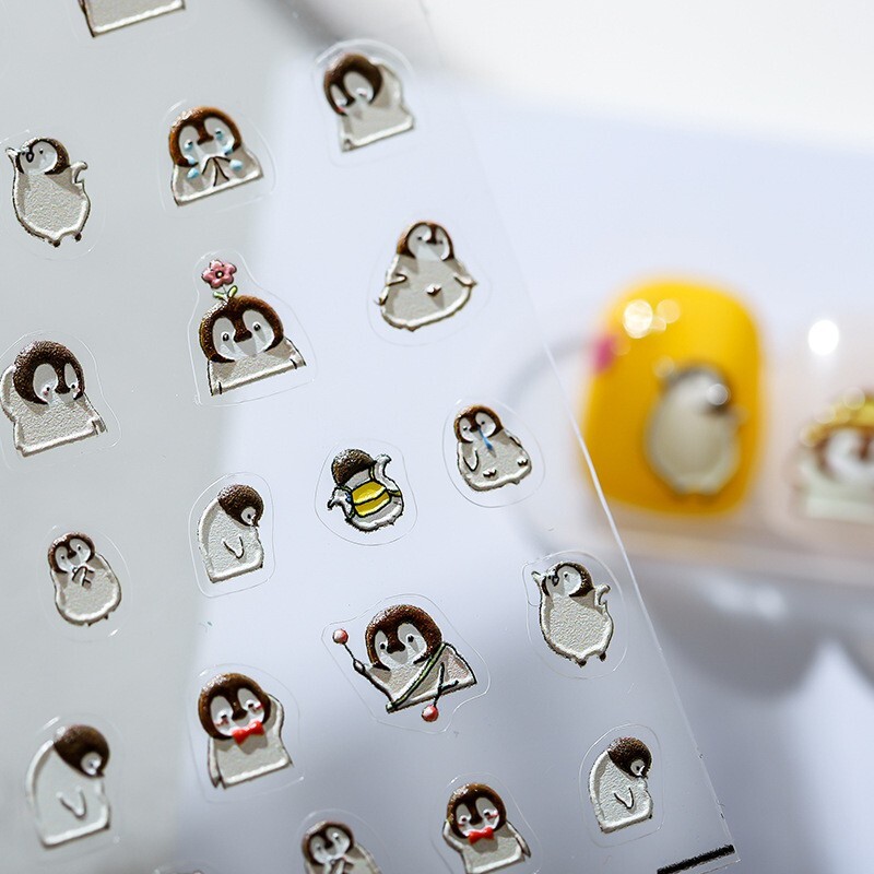 5D Penguin Nail Decal, Animal Cartoon Nail Decals, Embossed Nail Stickers (177)