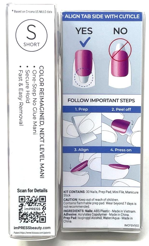 (2) Kiss Impress Color FX No Glue Mani Sealed IMCF32 – Walk Out Holographic Pink