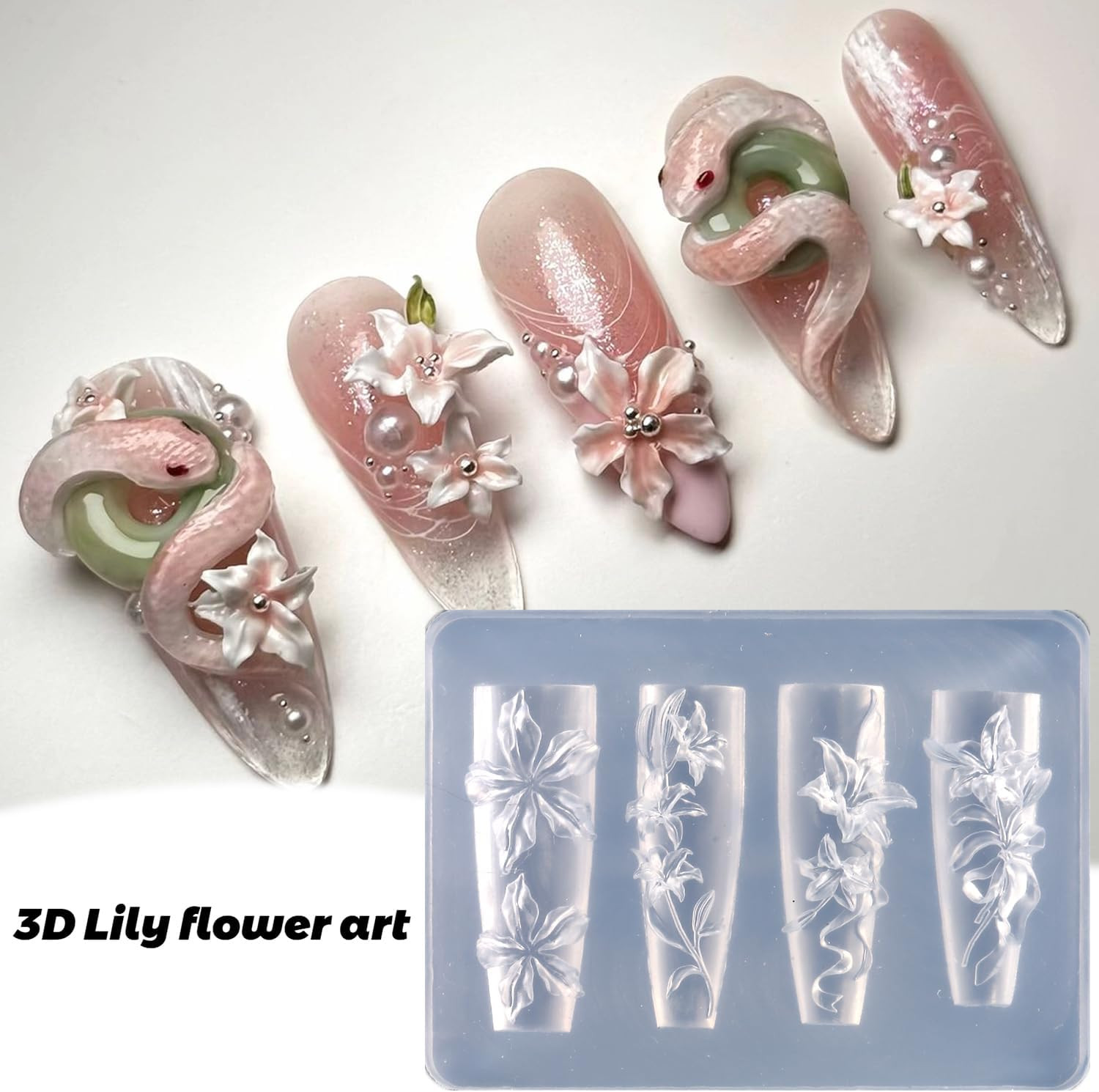 Reusable Silicone Nail Art Molds, 2PCS 3D Flower Design Templates