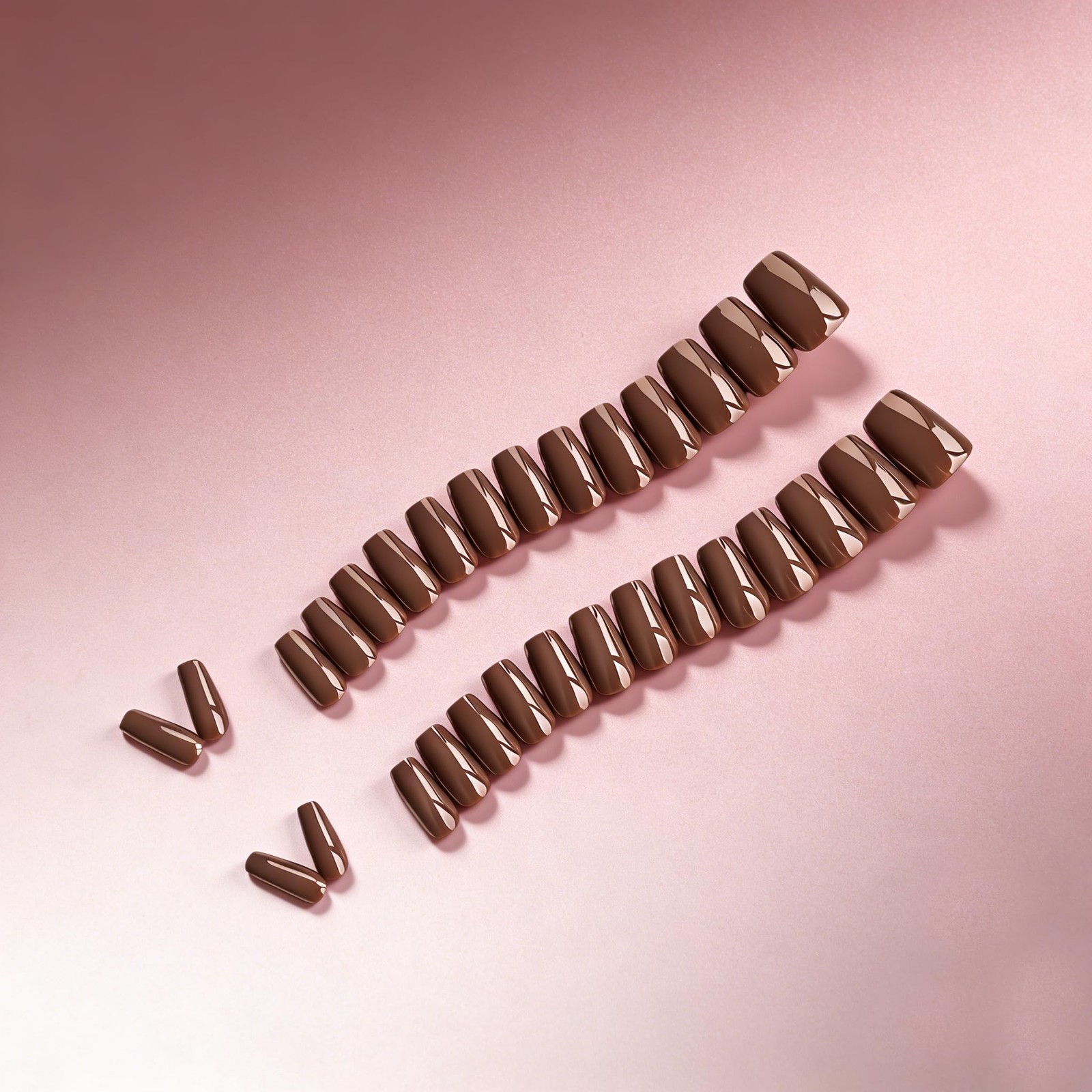 SXVME Brown Coffin Press On Nails Short