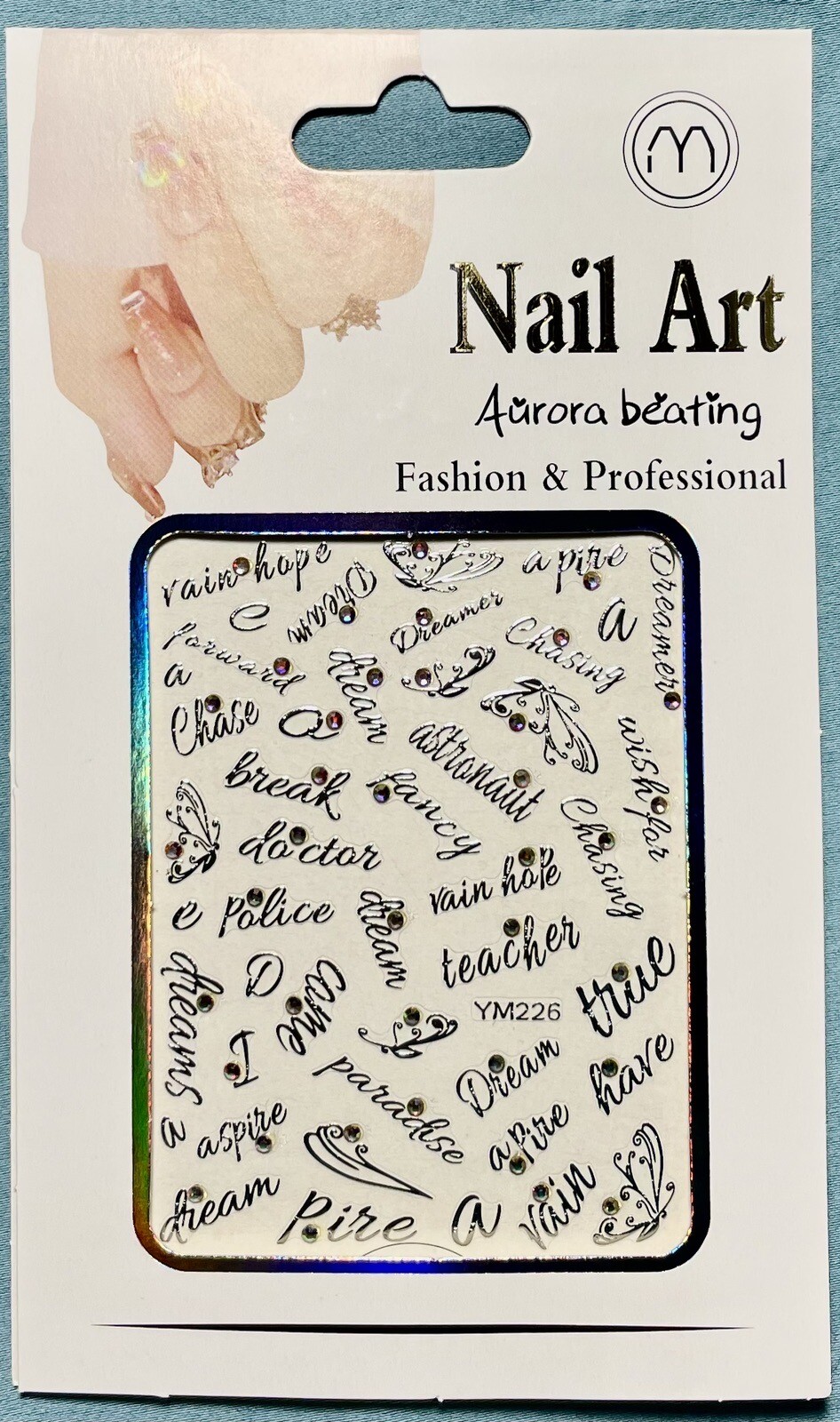 Nail Stickers Art Decal DIY Design 3D Waterproof Words Butterfly Gems YM226