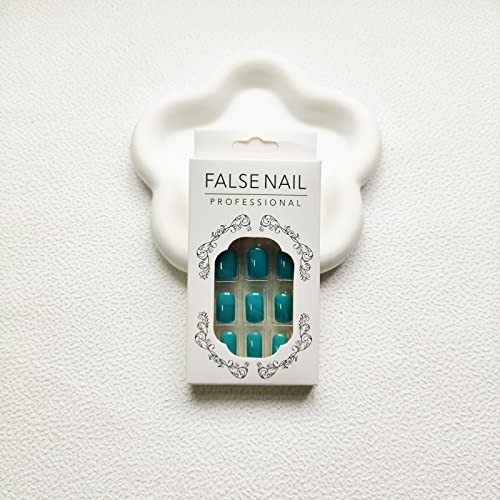 Square Press on Nails – Short Fake Nails – Cyan False Nails with Solid Color C06