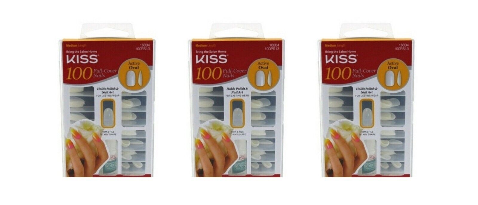 BL Kiss 100 Full Cover Nails Active Oval (Medium Length) – **THREE PACK**