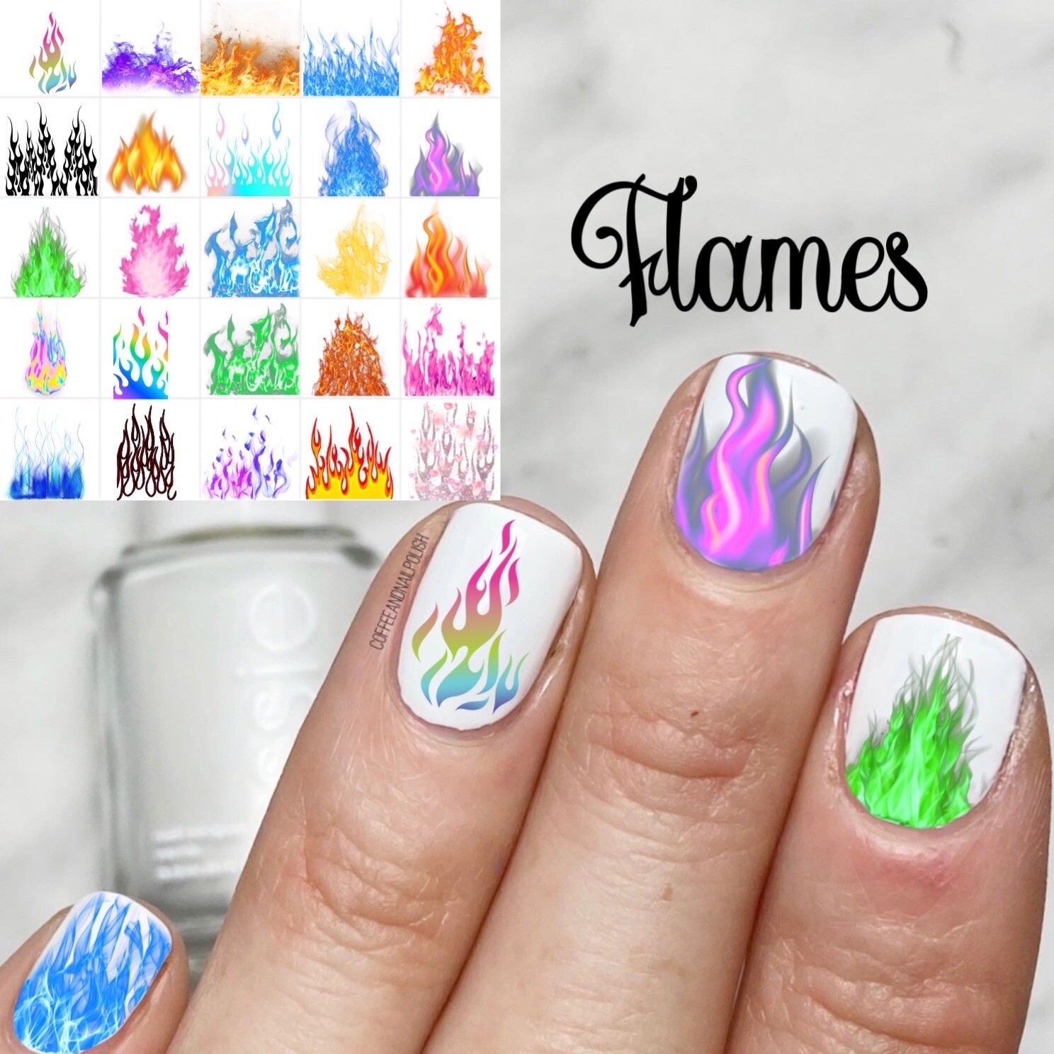 Flames Waterslide Nail Decals Set Of 50 Instructions & Bonus