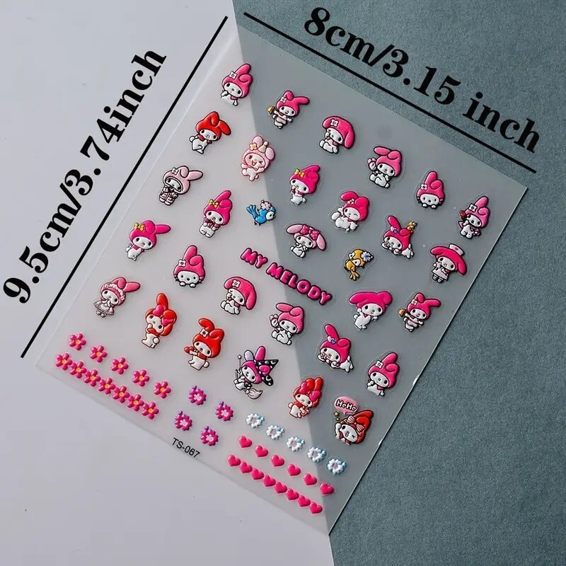 5D Embossed Sanrio My Melody Assorted Designs Nail Art Vinly Decals Stickers