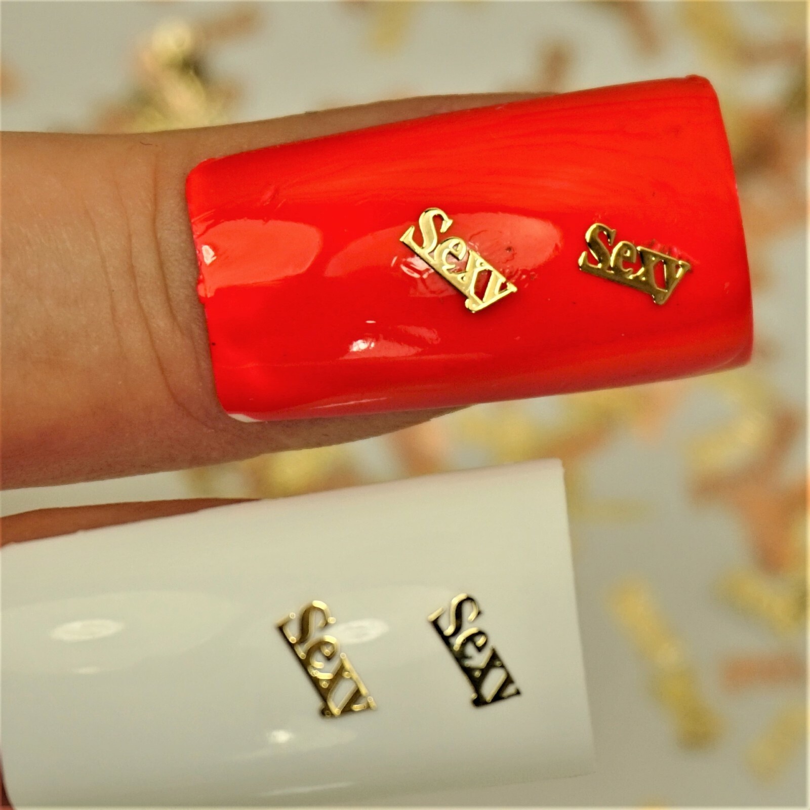 25 GOLD METAL “SEXY” NAIL CHARMS NAIL DECALS SMALL GIFT IN BOX FOR WOMEN