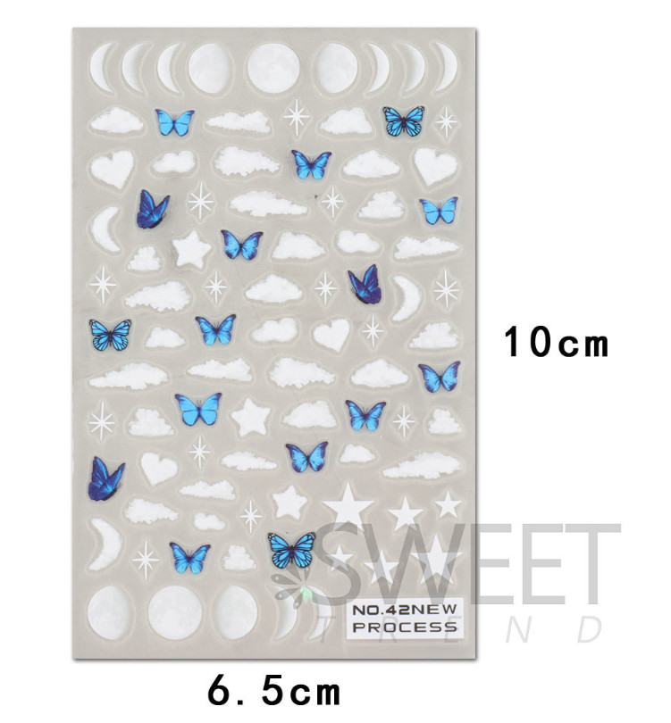 Nail Sticker Thin Waterproof Glitter Cloud Butterfly French Tips Peel Stick NS39