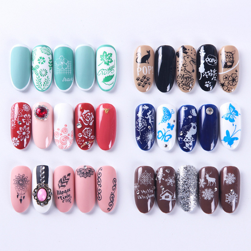 Flower Rose Daisy Deony Metal Nail Stamping Plates Cherry Blossom Floral Leaf