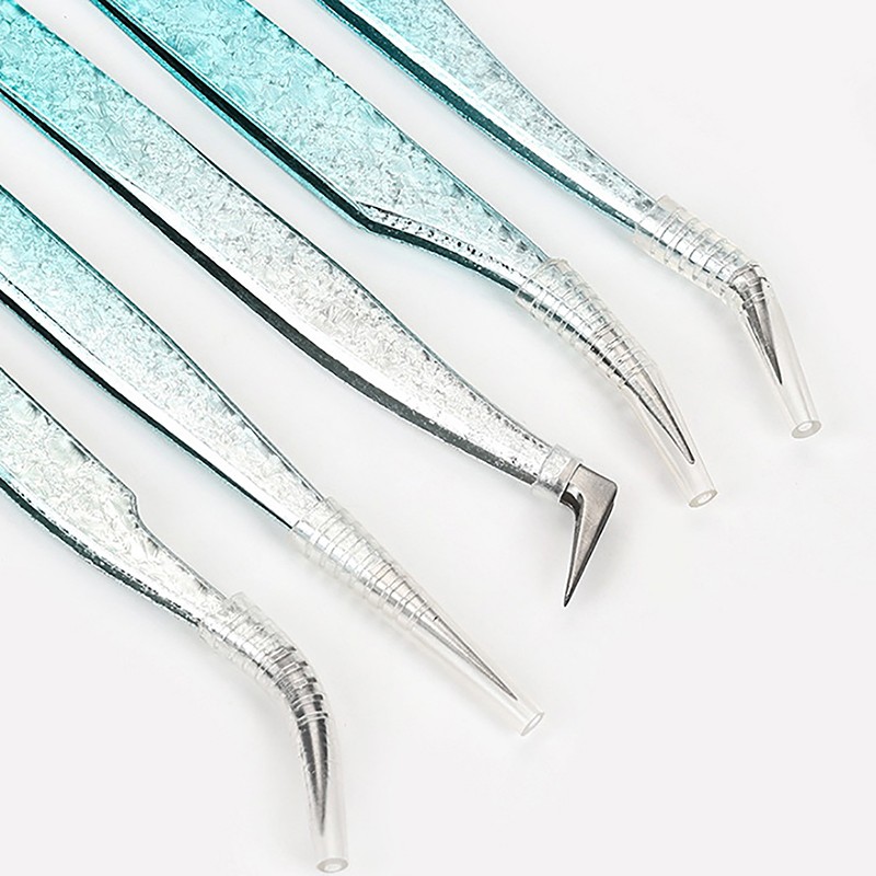 2PCS Eyelash Tweezers Eye Lash Clip Remover Tool False Extension Curved Pointed