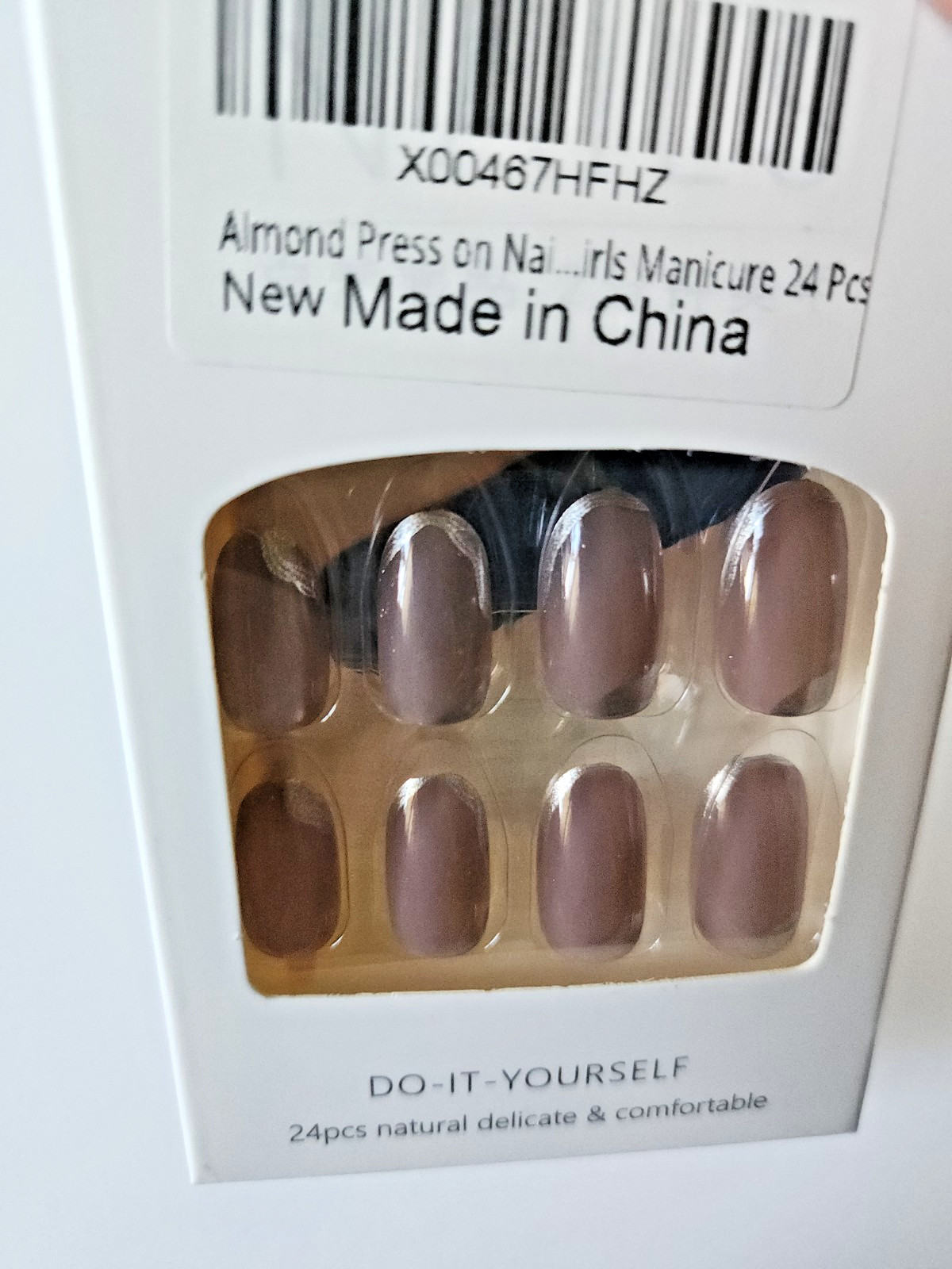 French Press On Nails Nude Pink Silver Tips Almond Shape 24 Pc