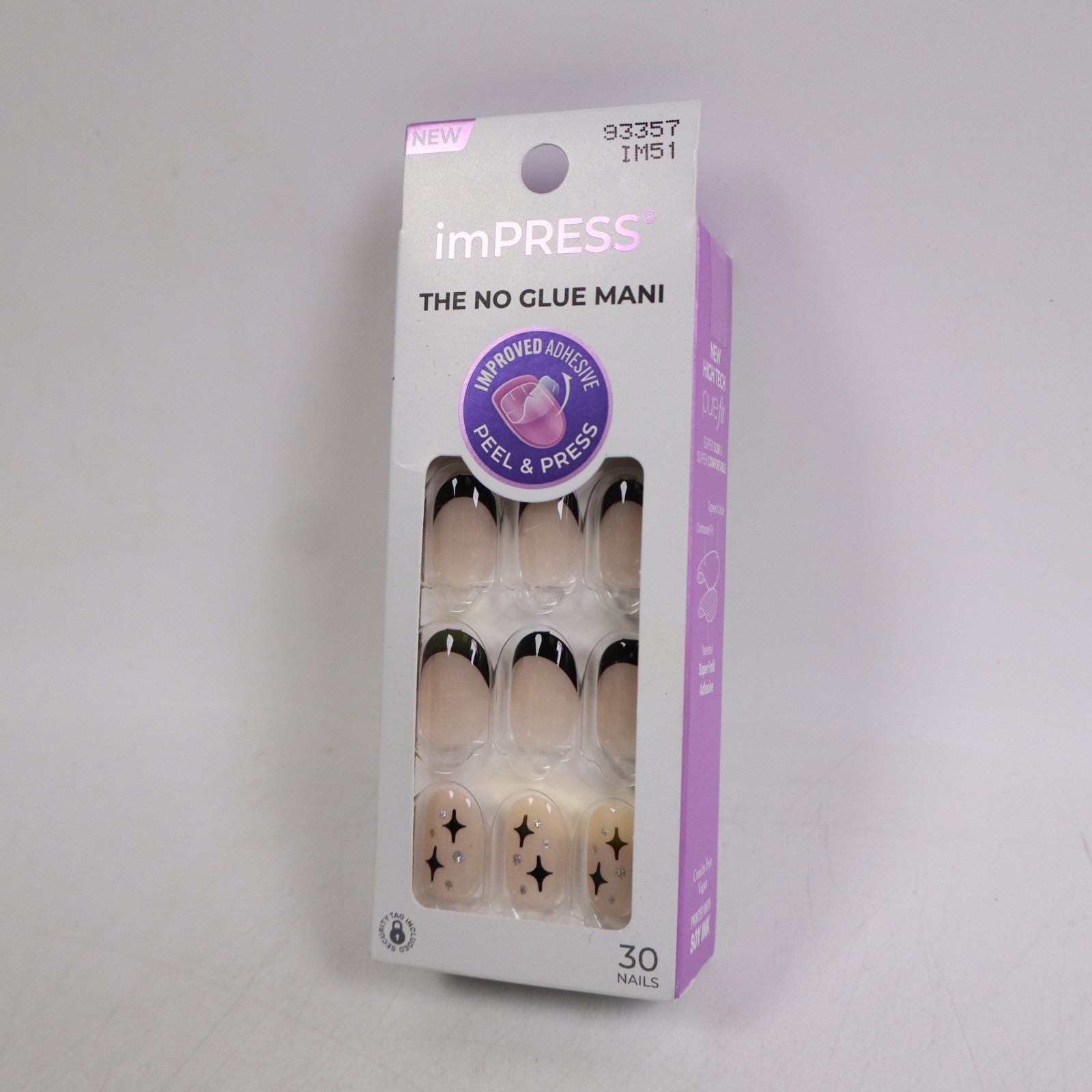 2 PACK imPRESS French Tip Press On Nails, ‘Gold Ring’, Black, Short Oval, French