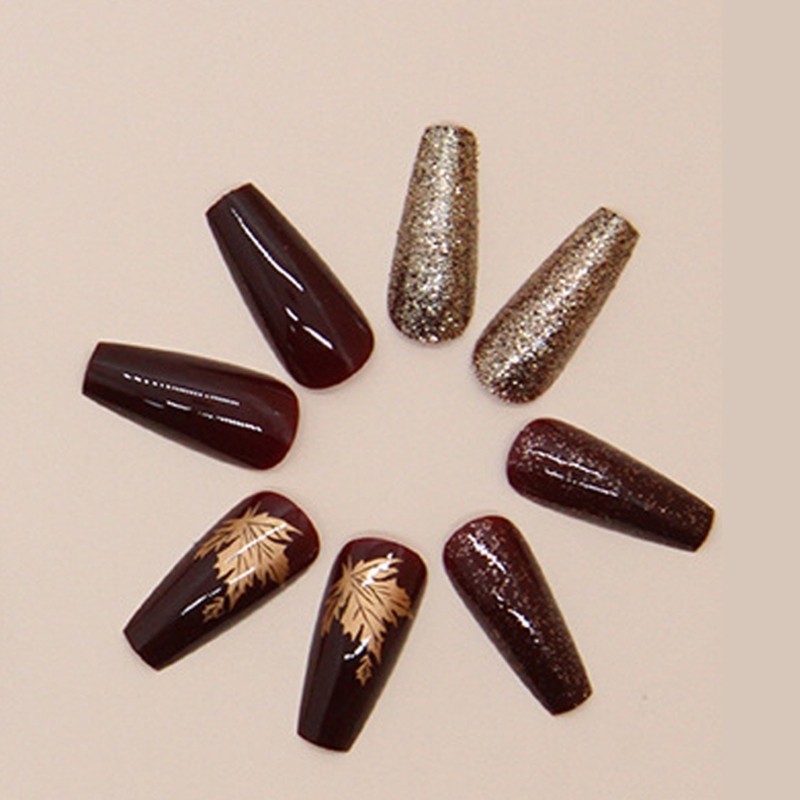 24PCS Fall Press On Nail Amber Glow Effect Multi Size Options Nail Enhancement