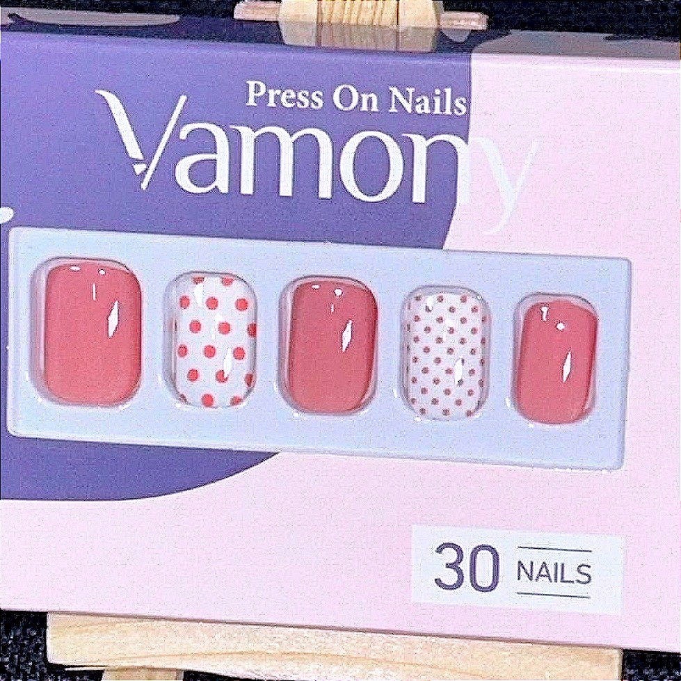 Pink Polka Dot Press On Nails Cute Girly Coquette Valentine Nails Short Set
