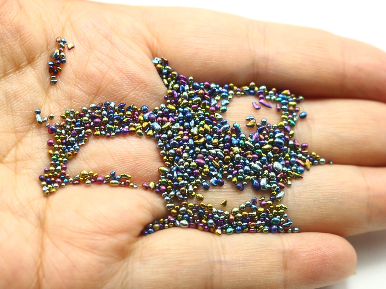 30 Gram Peacock Blue Glass Oval Microbeads Nail Art Tips + Storage Box