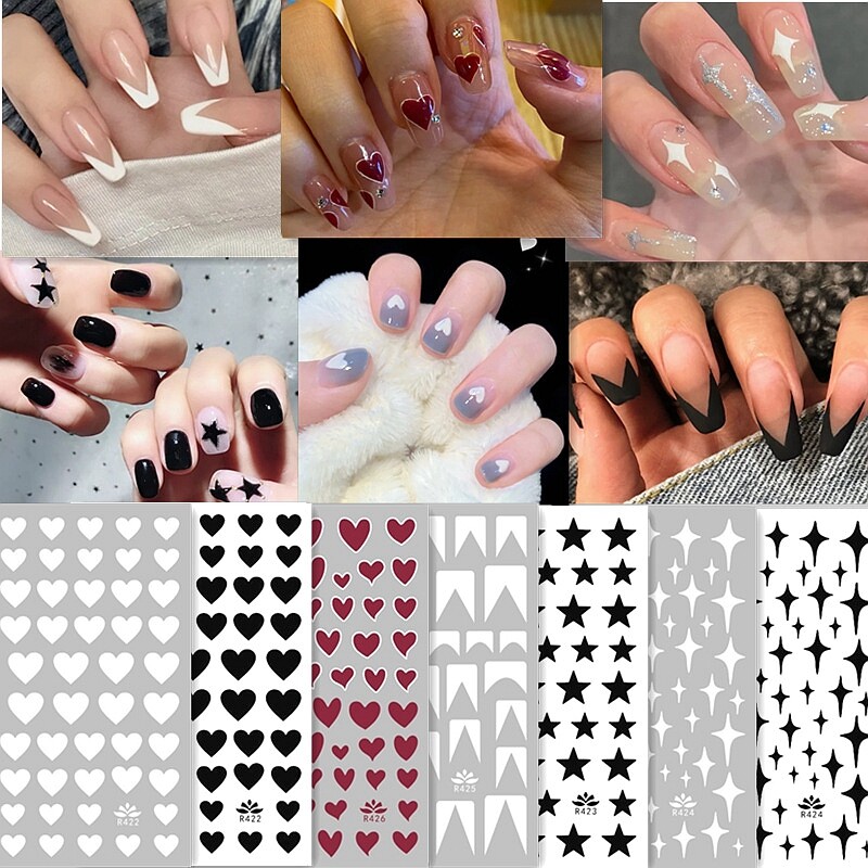 French Tips 4 Pointed Star Heart Star Happy Emoticons Nail Sticker
