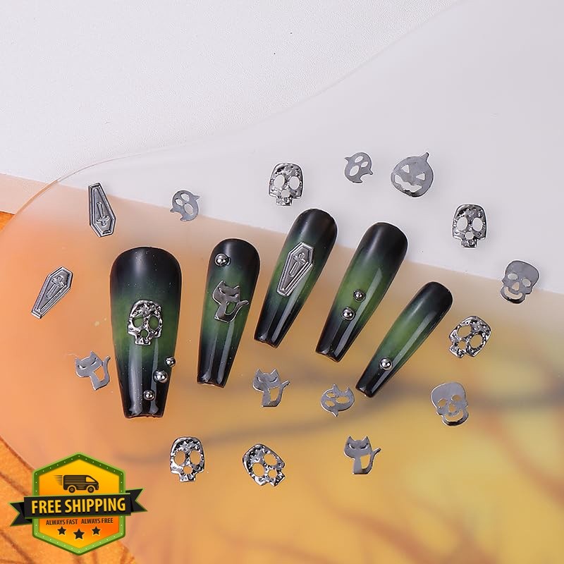LBPEPAMZ 6Girds Halloween Nail Charms Alloy Hallow Skull Cat Nail Charms Retr…