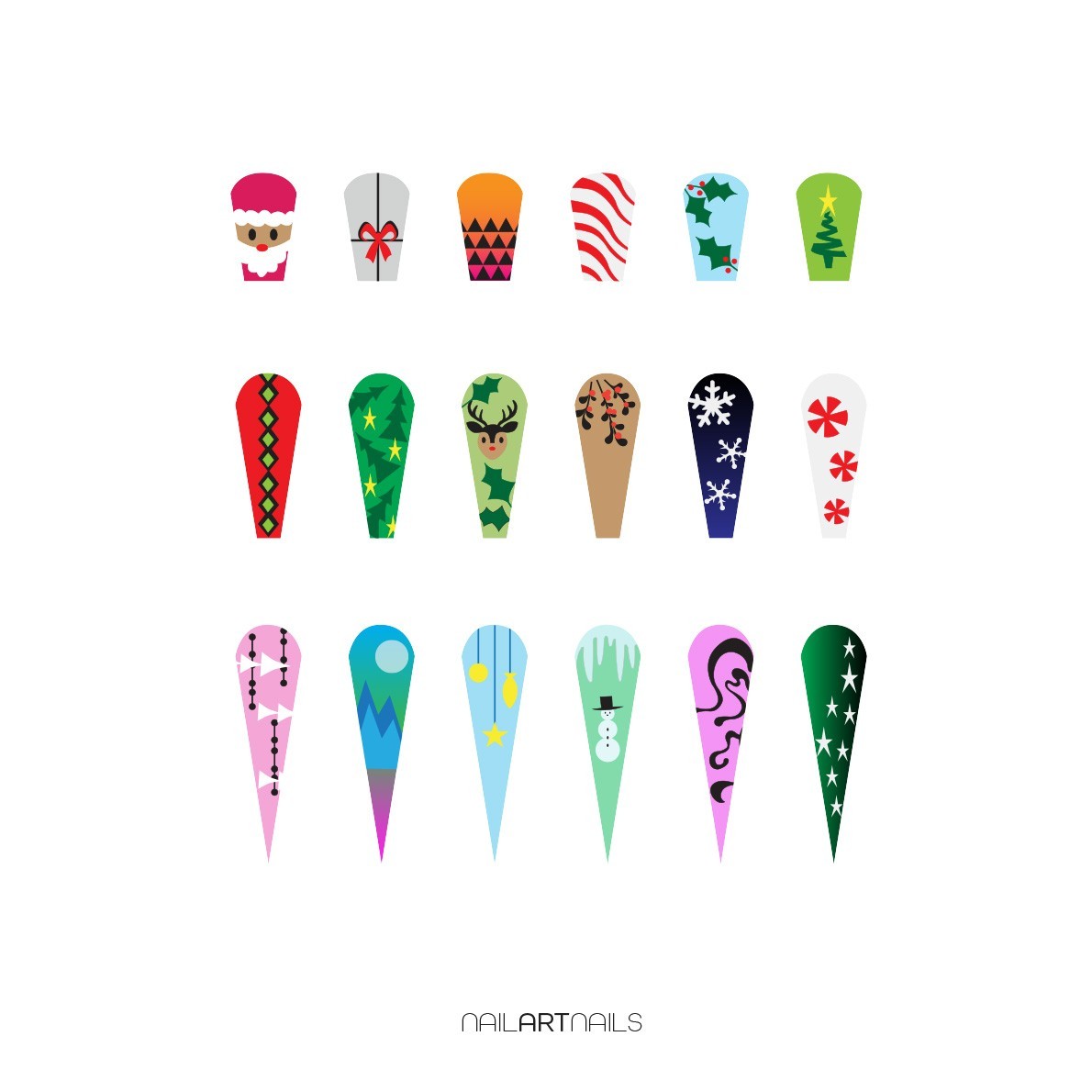 Airbrush Nail Art Design Stencil Strips Christmas Winter Theme SS6 -6 pc set