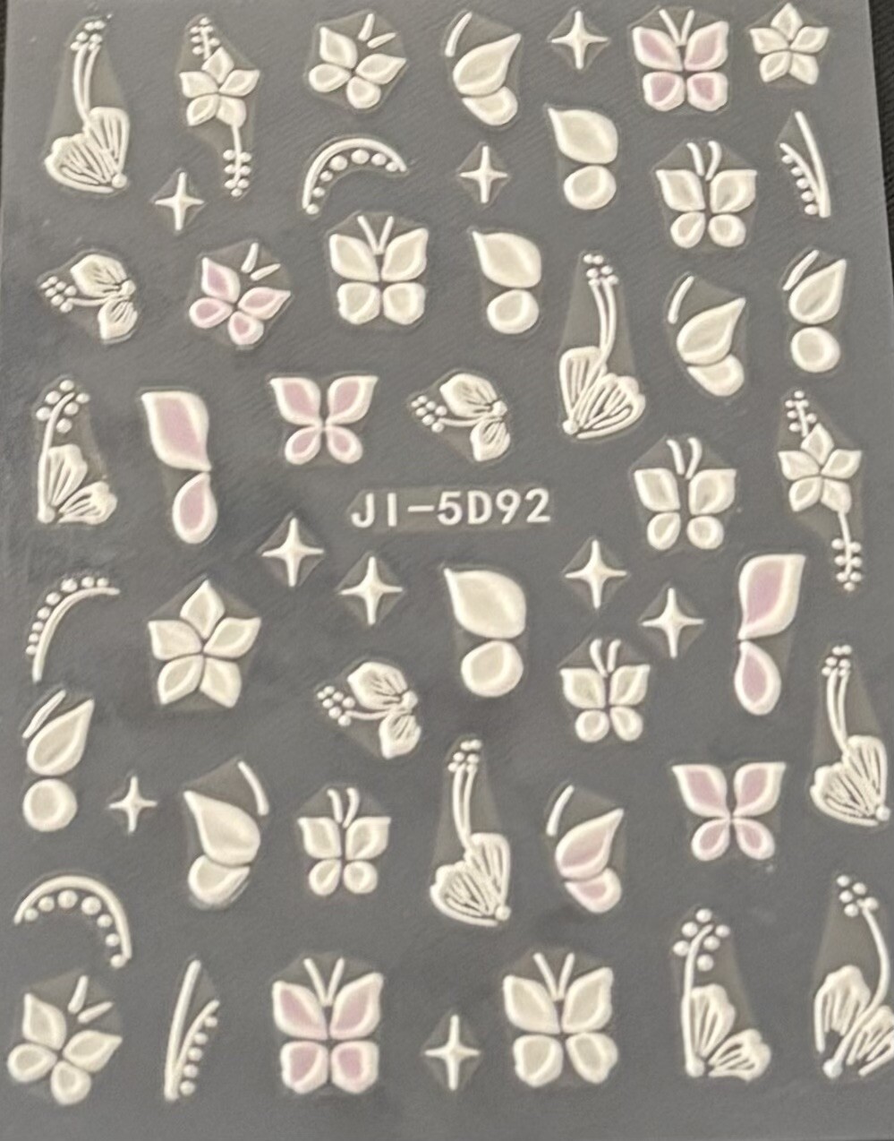 Trendy 5D Embossed White & Pink Butterfly Effect Nail Art Decor/Stickers