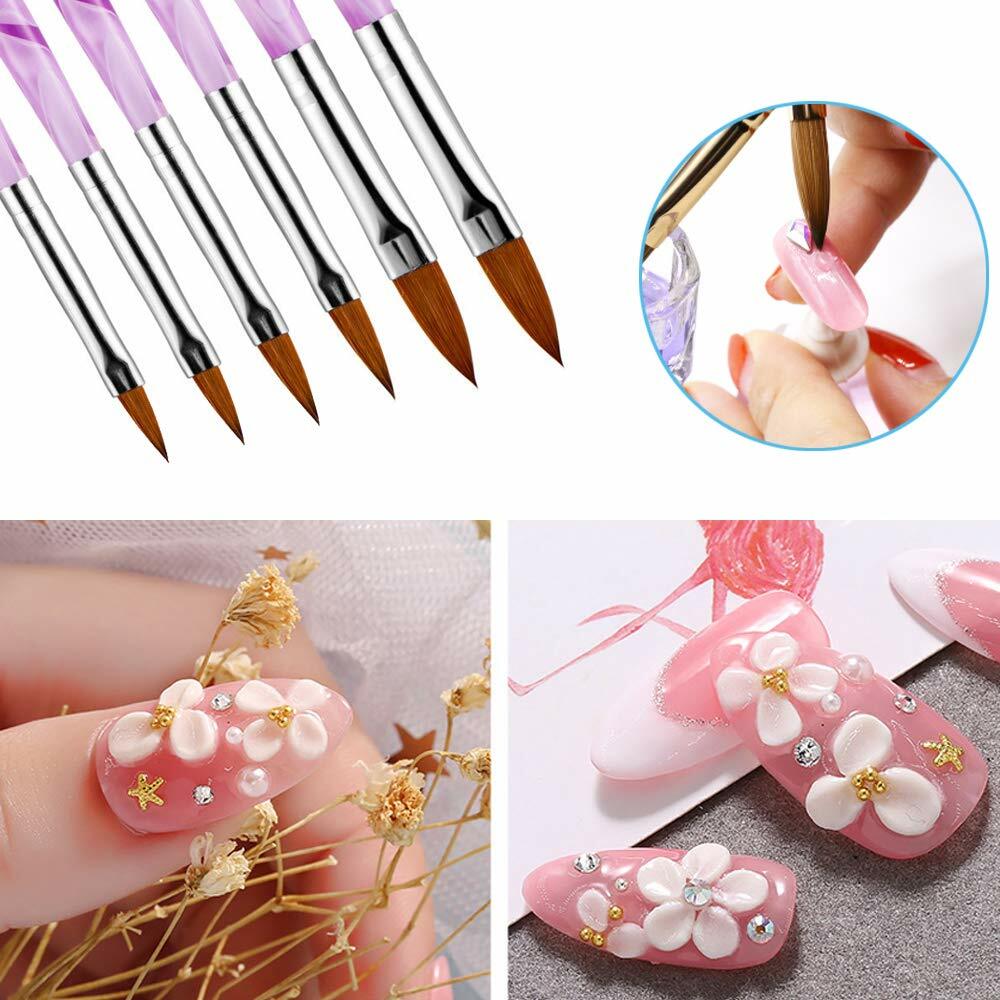 6Pcs Acrylic Nail Art Brush Set Acrylic UV Gel DIY Brush Manicure Kit US STOCK
