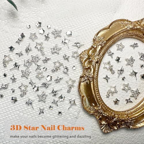 55pcs Silver Star Nail Charms Star Charms for Acrylic Nails 3D Stars Nail Gems