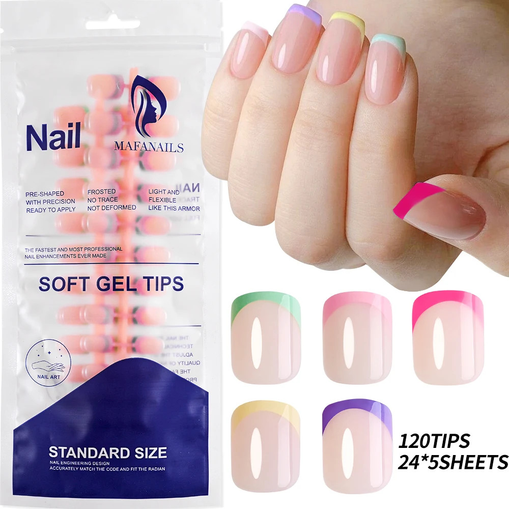120Pcs Mixed Size Medium Long Square French Press on Nails Full Cover Wearable
