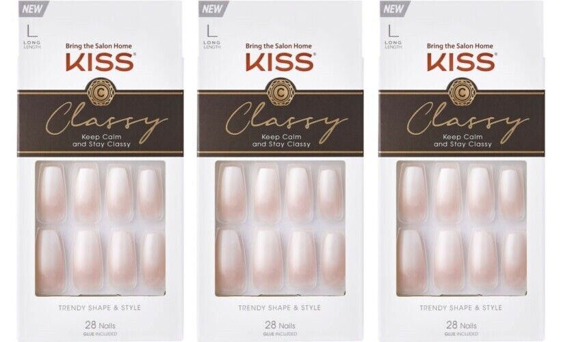 BL Kiss Classy Nails 28 Count Long Length Pink – THREE PACK