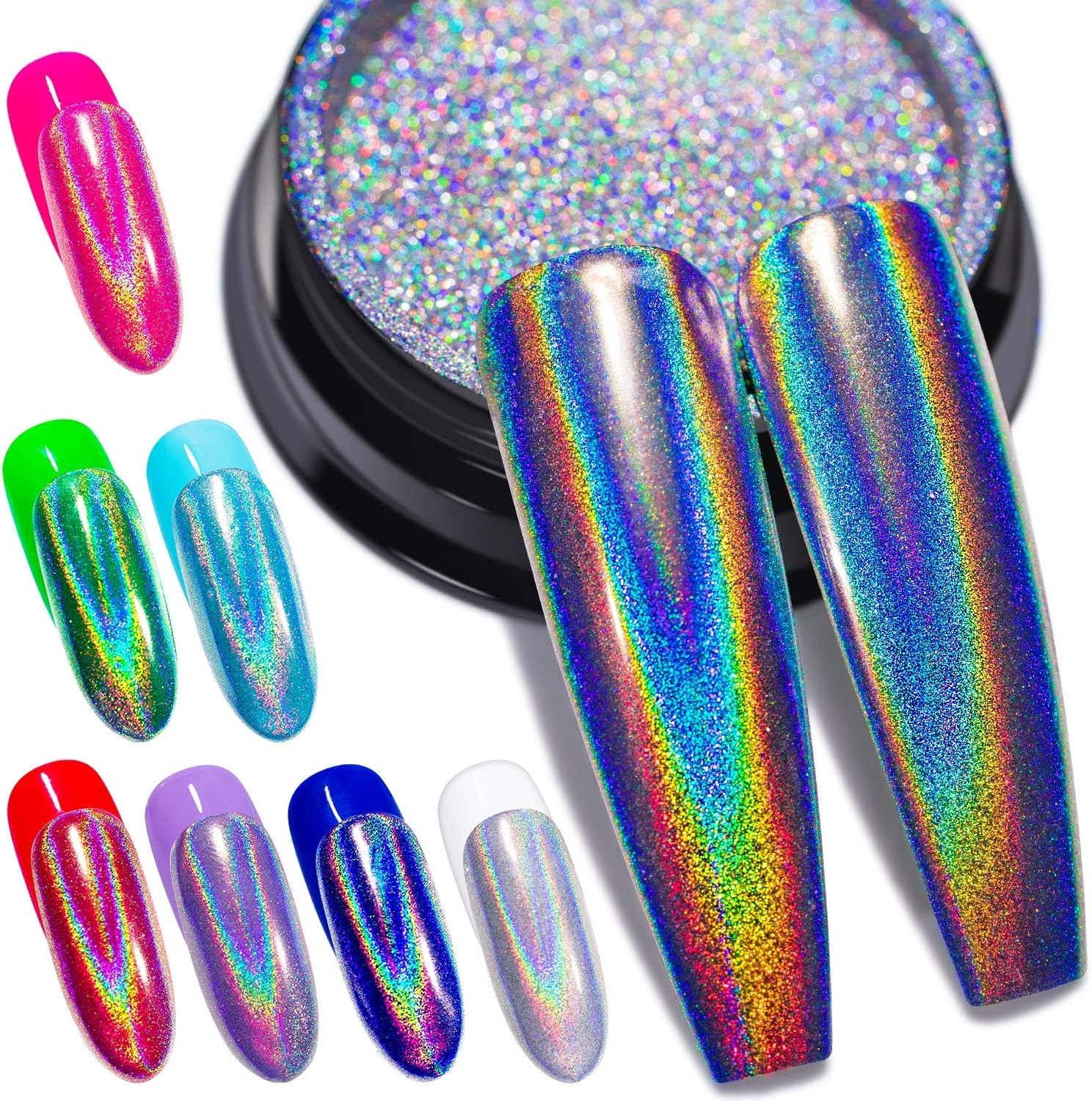 Holographic Nail Polishing Powder Fine Rainbow Holo Unicorn Mirror Laser Effe…