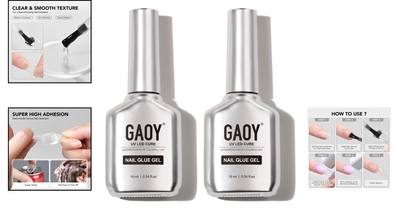 Clear Gel Nail Glue 16ml Duo Pack for Acrylic Tips – UV Light Cure Formula