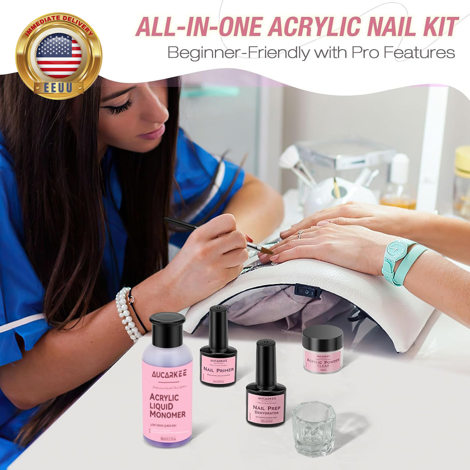 Acrylic Nail Kit – Professional Clear Acrylic Powder and Liquid Set with Nail Br
