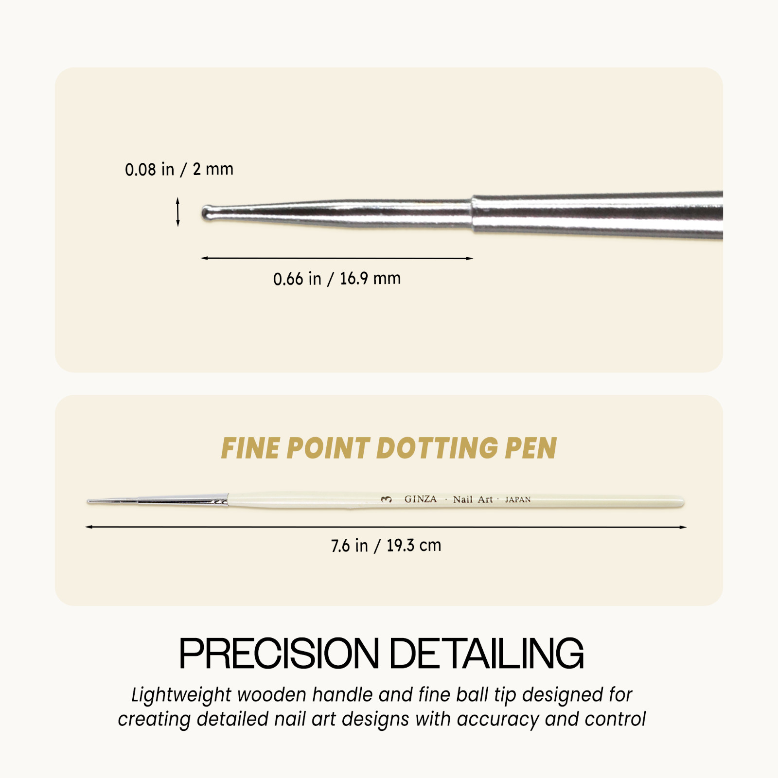 Ginza Professional Acrylic Nail Art Dotting Marbler with White Wooden Handle