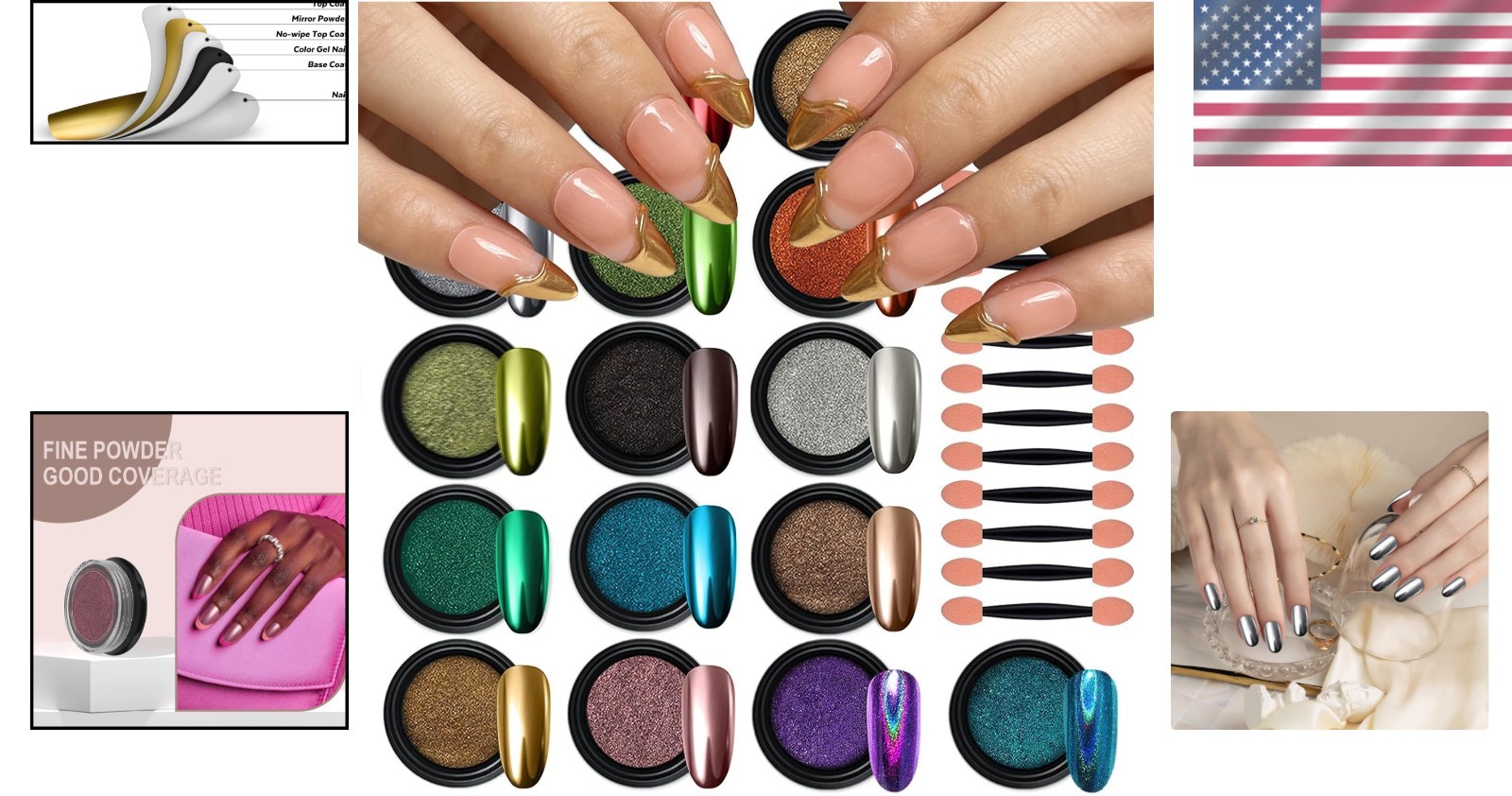 Metallic Chrome Nail Powder Collection – 16 Colors for Elegant Nail Decoration
