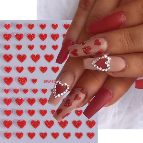 Valentine’s Day Nail Stickers Glitter Heart Nail Art Stickers 6PCS Heart -04
