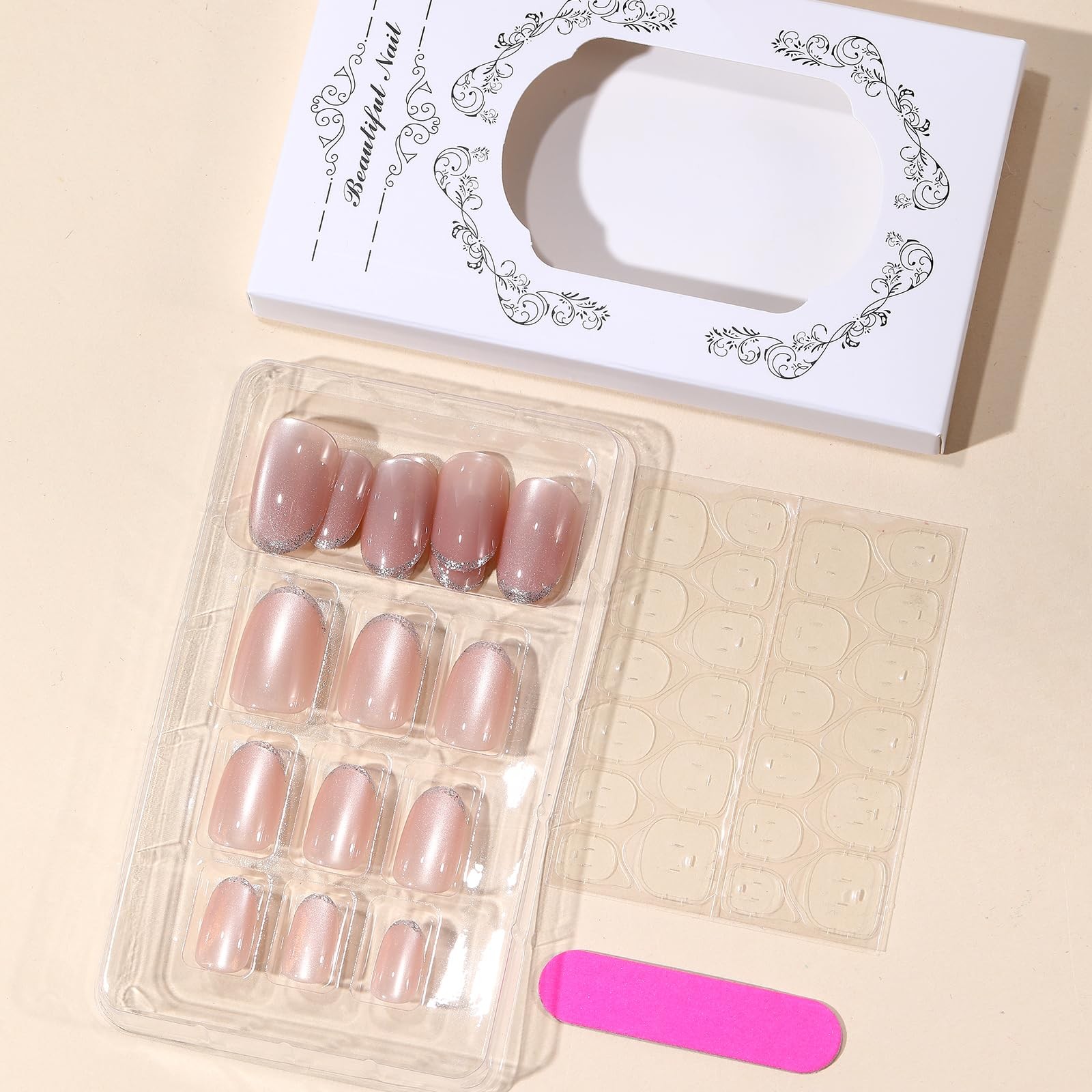 Jellyqueen Press on Nails Short Square Bare pink French